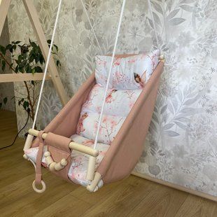 Дитяча гойдалка Рожева 2 в 1 "Феї", колиска - гойдалка для дівчинки, подарунок для дівчинки G30 фото