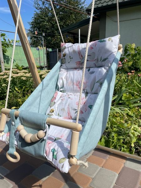 Дитяча гойдалка Пильно - м'ятна 2 в 1 "Колібрі", підвісна дитяча гойдалка,колиска для немовлят G39 фото